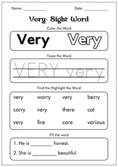 worksheet for beginning and ending the word very