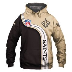 a new orleans saints hoodie is shown in black and tan with an nfl logo on the front