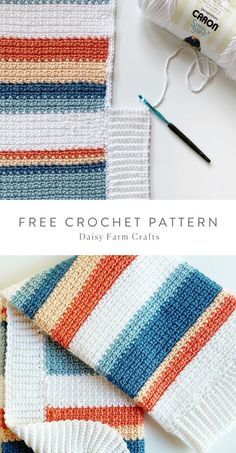 a crochet blanket with yarn next to it and the words free crochet pattern