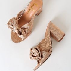 3.5" Wrapped Block Heel. Cushioned Insole. Felted, Nonskid Rubber Sole. All Vegan Friendly, Man Made Materials. Imported. Style 878782 Cloth Hacks, Married Af, Rose Gold Sandals, Fab Shoes, Cute Rose, Bow Sandals, Chic Shoes, Sandal Heels, Size 11 Heels