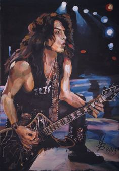 a painting of a man playing an electric guitar