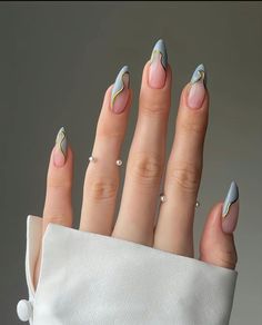 Nails Styles, Light Blue Nails, Polish Ideas, Nails 2024, Stick On Nails, Chic Nails, French Tip Nails, Nail Arts, Chrome Nails