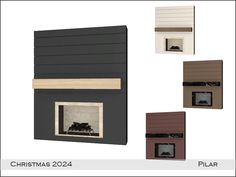 three different styles of fireplaces in various colors