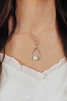 Our freshwater pearl open teardrop pendant is a beautiful addition to any collection. The sleek sterling silver perfectly sets the focus on the smooth freshwater pearl. This versatile piece can be dressed up or dressed down for any occasion. S Jewelry, Teardrop Pendant, Pearl Drop, Box Chain, Designer Jewelry, Fresh Water