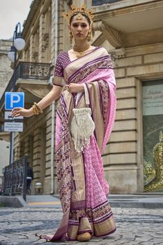 Reception Wear Art Silk Fabric Pink Printed Saree Drapping Saree, Indian Garments, Bollywood Sarees Online, Contemporary Saree, Fancy Print, Dress Saree, Patola Saree, Half Sleeve Blouse, Ghagra Choli