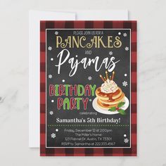 a birthday party card with pancakes and candles