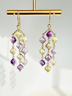 Exquisite Dangle Earrings and Necklace set, Unique design, One of A Kind Gift for Her. This is earrings only. Necklace is another listing.  * High quality diamond Amethyst, Citrine and Lemon Quartz * 14k Gold Filled Wire Yellow Gemstone Earrings For Wedding, Gold Briolette Fusion Earrings, Elegant Multicolor Citrine Jewelry, Handmade Briolette Earrings For Anniversary, Briolette Gemstone Earrings For Wedding, Faceted Yellow Jewelry For Wedding, Fine Jewelry Faceted Wedding Earrings, Handmade Briolette Earrings For Party, Fusion Style Dangling Beads Chandelier Earrings For Gift