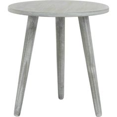 a small white table with wooden legs and a round top, on a white background