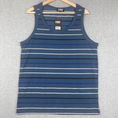 Nwt Blue White Black Stripes Tank Top Pit To Pit 40 Inches Length 28.5 Inches Size Large Striped Cotton Tank Top, Casual Blue Crew Neck Vest, Navy Casual Cotton Tank Top, Casual Navy Cotton Tank Top, Casual Blue Tank Vest, Navy Sleeveless Cotton Tops, Teen Pants, Kids Clothes Sale, Shirts For Teens