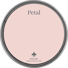 a pink paint with the words petal written in silver and black lettering on it