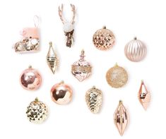 a collection of christmas ornaments on a white background