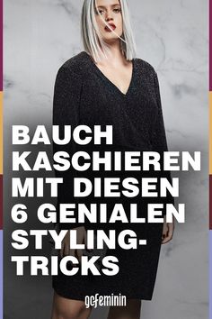 a woman with white hair is standing in front of a marble wall and has the words, bauch kaschhern mit diesen 6 genalen styling tricks