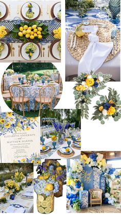 blue and yellow wedding theme with lemons