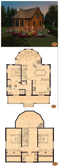 the floor plan for a small cabin with lofts and living quarters, is shown