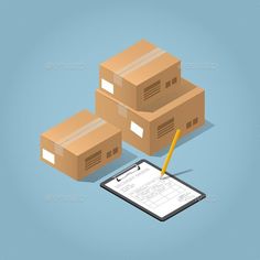 three boxes and a clipboard with a pen on it - stock photo - images