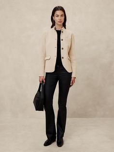 Knit Pique Blazer | Banana Republic Factory Pique Fabric, Classy Casual Outfits, Knit Blazer, Classy Casual, Banana Republic Factory, Band Collar, Modern Woman, Work Outfit, The Modern