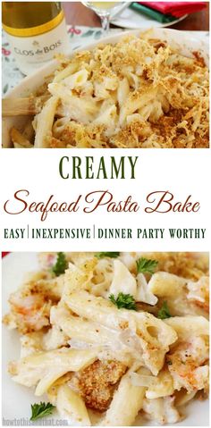 creamy seafood pasta bake with parmesan cheese