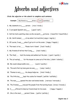 an advers and adjective worksheet with the words in english on it