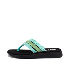 Get beach-ready in our fun, frayed, and multicolored GILBERT flip-flops. This sandal bottom has a wide-toe shape, providing a comfy and roomy silhouette for any summer outing. Toe: round Heel Height: 1.25 inches Platform Height: 0.5 inches Materials: fabric Insole: Signature Yellow Box EVA Outsole: rubber Flatform Sandals, Beach Ready, Designer Sandals, Flip Flop Sandals, Slide Sandals, Low Heels, Wedge Sandals, Womens Sandals, Flip Flops