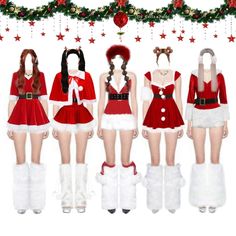 Five Member Girl Group Outfits, Christmas Stage Outfit, 5 Member Kpop Girl Group Outfits, Christmas Performance Outfit, Christmas Dance Outfits, Kpop Christmas Outfit, Outfits Natal, 5 Member Girl Group Outfits, 4 Member Girl Group Outfits