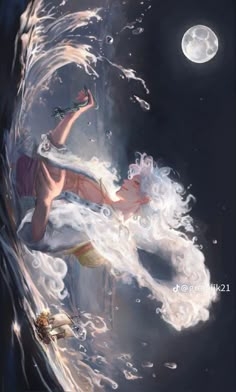 a painting of a woman floating in the water