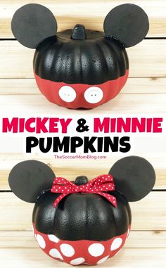 mickey and minnie pumpkins with the words mickey & minnie pumpkins on them in front of