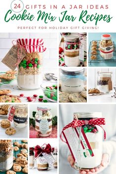 A collection of cookie mix in a jar recipe ideas for your handmade Christmas gift givingPlus bonus brownie and hot cocoa mix jar recipes Best Cookie In A Jar Recipe, Baked Goods In A Jar, Cookie Ingredients In A Jar Gift Ideas, Dry Cookie Mix In A Jar, Mason Jar Mixes Recipe, Cookie Mixes In A Jar, Cookies In A Jar Recipe Christmas, Chocolate Chip Cookies In A Jar, Sugar Cookie In A Jar