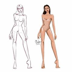 a drawing of a woman in a bodysuit next to an image of a female figure