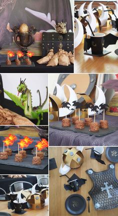 a collage of photos showing different types of food and decorations for a halloween party