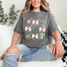 Christmas T-shirt for Women, Christmas Gift for Her, Cute Christmas T-shirt, Gift for Mom, Holliday Season Shirt, Pink Christmas Tee - Etsy Casual T-shirt For Festive Holiday Season, Casual Holiday T-shirt For Festive Occasions, Casual Festive T-shirt For Holidays, Casual Festive Holiday T-shirt, Casual Holiday Festive T-shirt, Cute Holiday T-shirt With Short Sleeves, Christmas Gift Short Sleeve T-shirt, Casual Christmas T-shirt As Gift, Cute Holiday T-shirt With Crew Neck