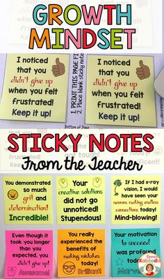 sticky notes with the words growth minds written on them and an image of a handwritten note