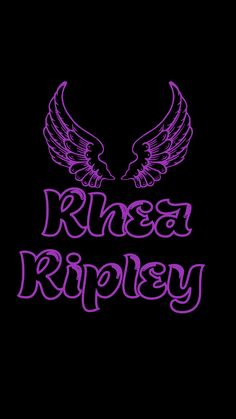 the words riese rippley written in purple ink on a black background with wings