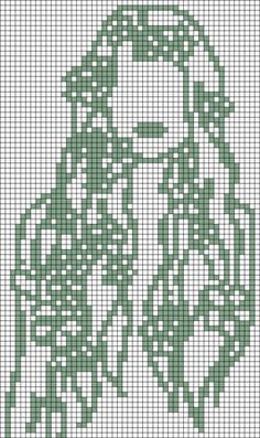 a cross stitch pattern with an image of a woman's face in green and white