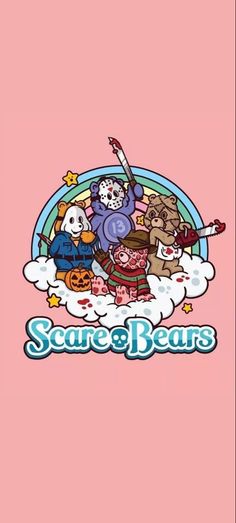 an image of some cartoon characters on a pink background with the words screebears