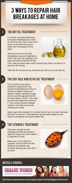 Don't use more chemicals to treat/repair damaged hair! Use natural ingredients for Health Hair - 3 DIY At Home Treatments [Infographic] Repair Hair Breakage, Make Hair Grow Faster, Make Hair Grow, Repair Hair, Hair Frizz, Diy Remedies, Hair Treatments, Grow Hair Faster