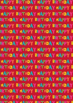 the words happy birthday written in multicolored letters on a red and pink background