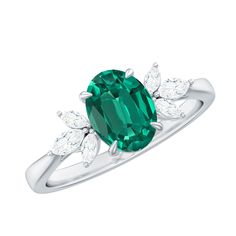 1.75 CT Oval Created Emerald Designer Engagement Ring with Diamond Lab Created Emerald - ( AAAA ) - Quality - Rosec Jewels Statement Diamond Rings, Oval Emerald Ring Design, Emerald Ring Design, Petal Ring, Lab Created Emerald, Ring With Diamond, 18k Yellow Gold Ring, Signature Jewelry, Emerald Gemstone