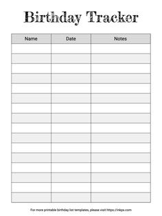 a birthday tracker sheet with the name and date