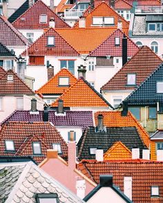 the roofs of many houses are all different colors