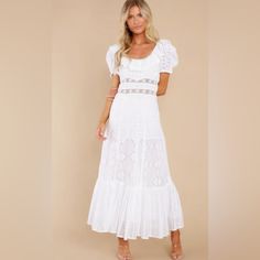 Nwt! See Photos For Details! Feel Free To Ask Questions! Original Price $595 White Eyelet Dress, White Maxi Dress, Red Dress Boutique, Eyelet Dress, Pink Midi Dress, White Maxi, Tiered Maxi Dress, White Eyelet, Lace Maxi