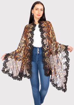 Leopard Print Modal And Silk Scarf With A Scalloped Black Bold Leaf Lace Border Black Wool Scarf, Spring Collection Fashion, Copper Lace, Gray Silk, Designer Scarves, Summer Scarves, Lace Border, Pink Linen, Natural Silk