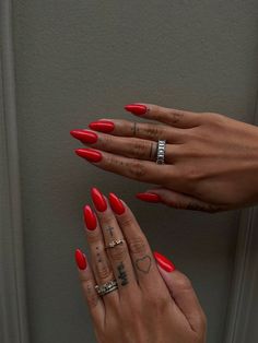 Multicolor  Collar   Plain,Plants Color Nails Embellished   Nail,Hand & Foot Care Fake Gel Nails, Red Summer Nails, Paznokcie Hello Kitty, Bright Red Nails, Kutek Disney, Red Acrylic Nails, Nagel Tips, Casual Nails, Red Nail Polish