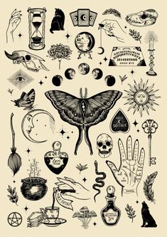 a poster with many different types of tattoos on it's back and front cover