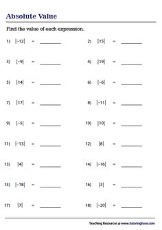 the absolute value worksheet for adding and subming to an expoptione