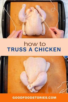 how to roast a chicken on a baking sheet with text overlay that reads, how to trust a chicken