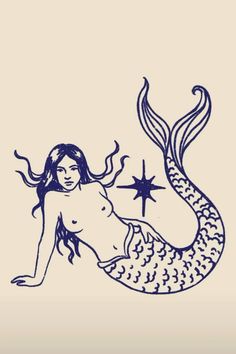 a drawing of a naked mermaid with stars on her back