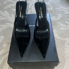 Patent Leather Pointed Toes Slingbacks. Worn Once Great Condition Designer Slingback Pumps With 4-inch Heel And Pointed Toe, Designer Slingback Pumps With Pointed Toe For Evening, Designer Slingback Pumps With 4-inch Heel, Designer Slingback Pumps With 4-inch Heel For Formal Occasions, Designer Slingback Pumps With Wrapped Heel And Pointed Toe, Designer High Heel Slingback Pumps For Formal Occasions, Designer Slingback Pumps With Padded Heel For Formal Occasions, Designer Formal Slingback Pumps With Padded Heel, Patent Leather Almond Toe Slingback Pumps For Party