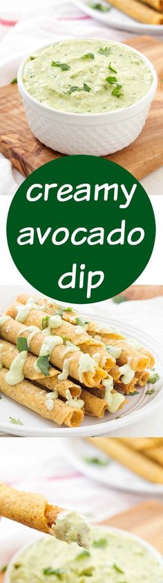 creamy avocado dip in a white bowl and on a plate with crackers