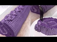 the cake is purple and ready to be eaten