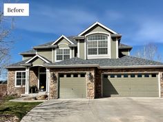 a large house with two garages in the front and one on the other side